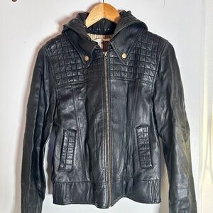 Mike & Chris genuine black leather jacket with hood